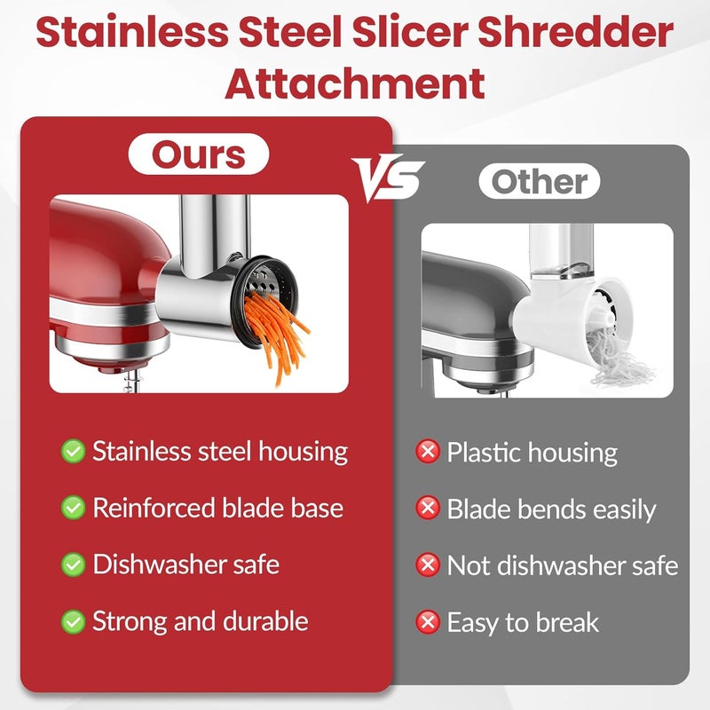 Akiosk Stainless Steel Slicer Shredder Attachment for KitchenAid Stand Mixers, Large Vegetable Slicer Cheese Grater Attachment for Kitchenaid, Salad Maker Grinding Powder with 4 Blades - Image 4